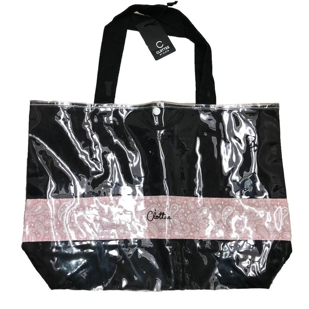 Clottee By Clot Tote Bag‎ Beach Poolside Black Pink Paisley Embroidered NEW